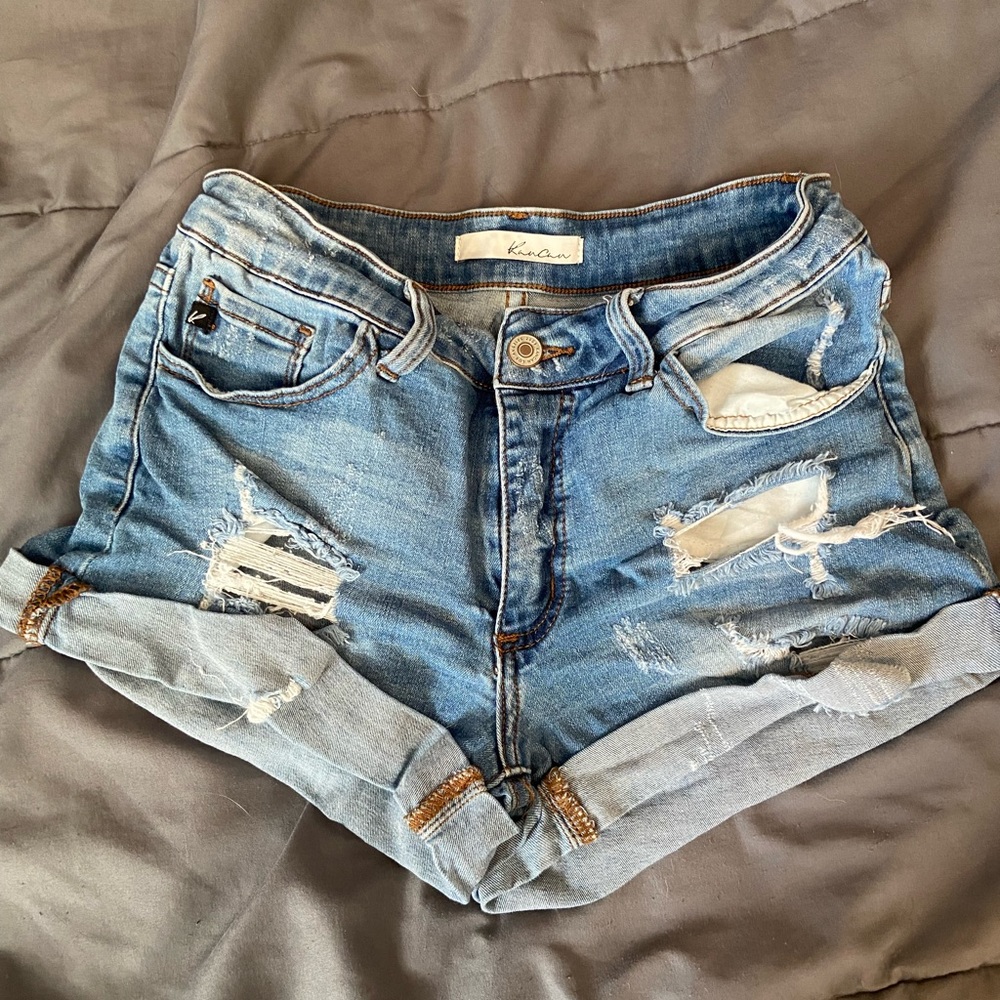 blue jean ripped shorts